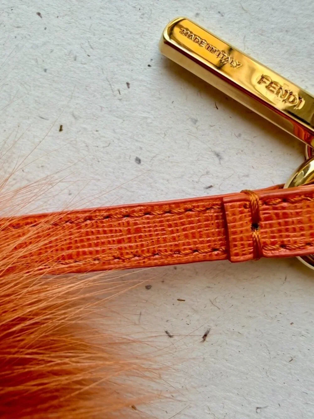 Fendi Orange Gray Fox Fur Pom Pom Bag Charm
